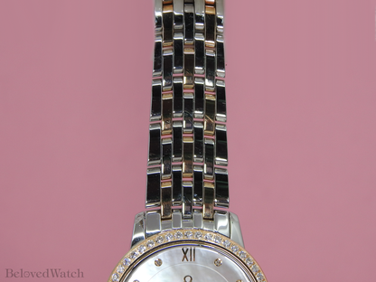 Omega De Ville Prestige Rose and Steel Factory Mother of Pearl Diamond Dial Full Diamond Bezel 424.25.33.20.55.002