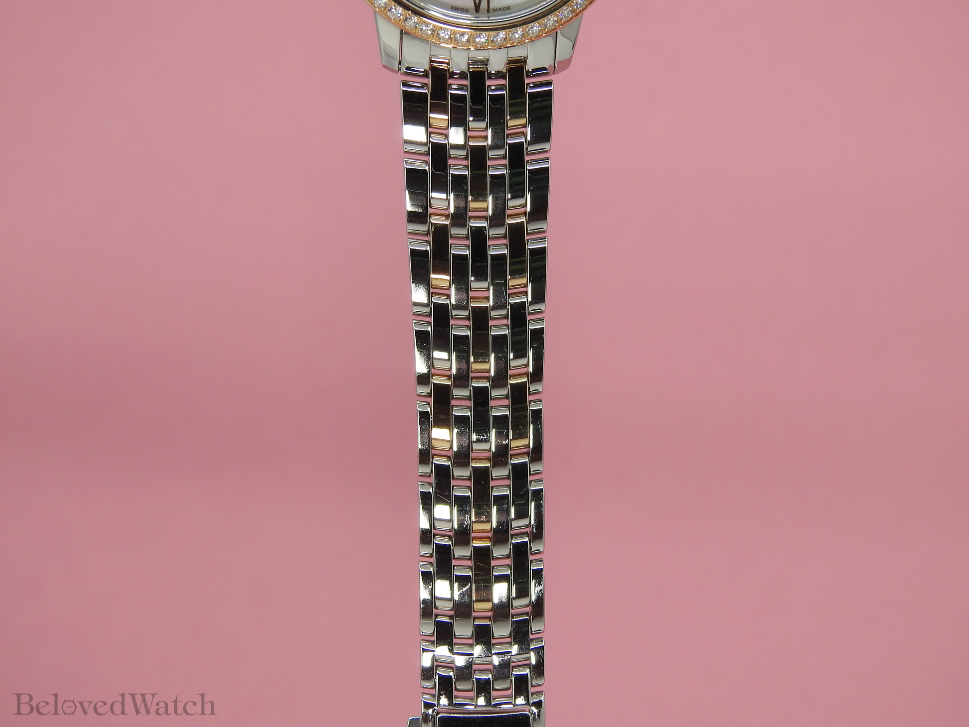 Omega De Ville Prestige Rose and Steel Factory Mother of Pearl Diamond Dial Full Diamond Bezel 424.25.33.20.55.002