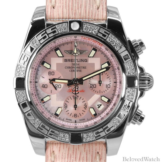 Breitling Chronomat Stainless Steel Factory Diamond Bezel Pink Mother Of Pearl Dial AB0140 Limited Edition 100pcs