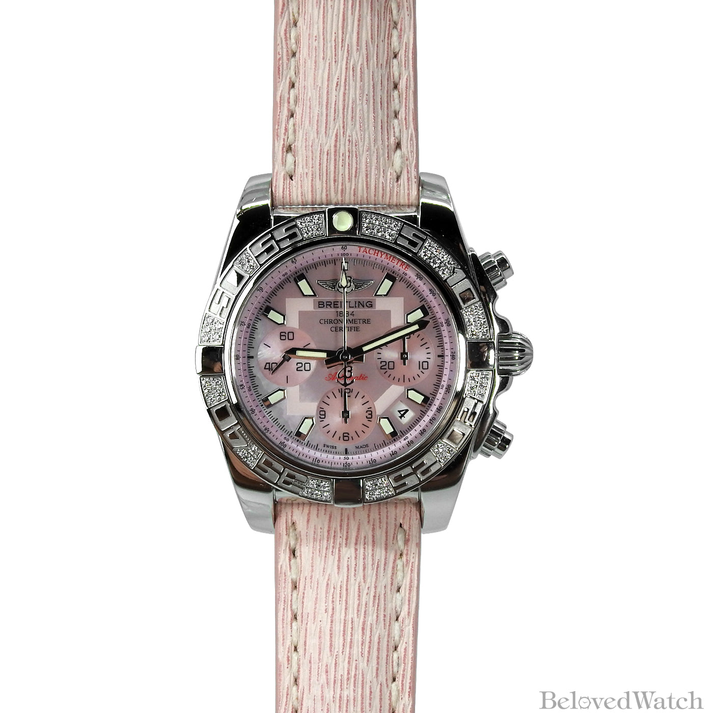 Breitling Chronomat Stainless Steel Factory Diamond Bezel Pink Mother Of Pearl Dial AB0140 Limited Edition 100pcs