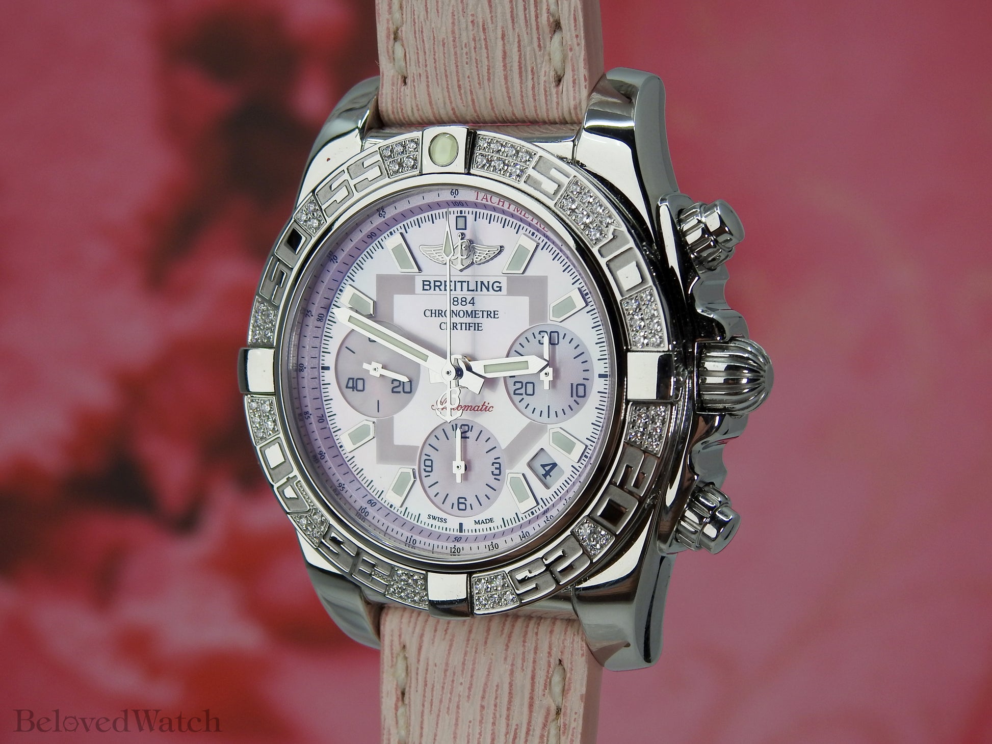 Breitling Chronomat Stainless Steel Factory Diamond Bezel Pink Mother Of Pearl Dial AB0140 Limited Edition 100pcs