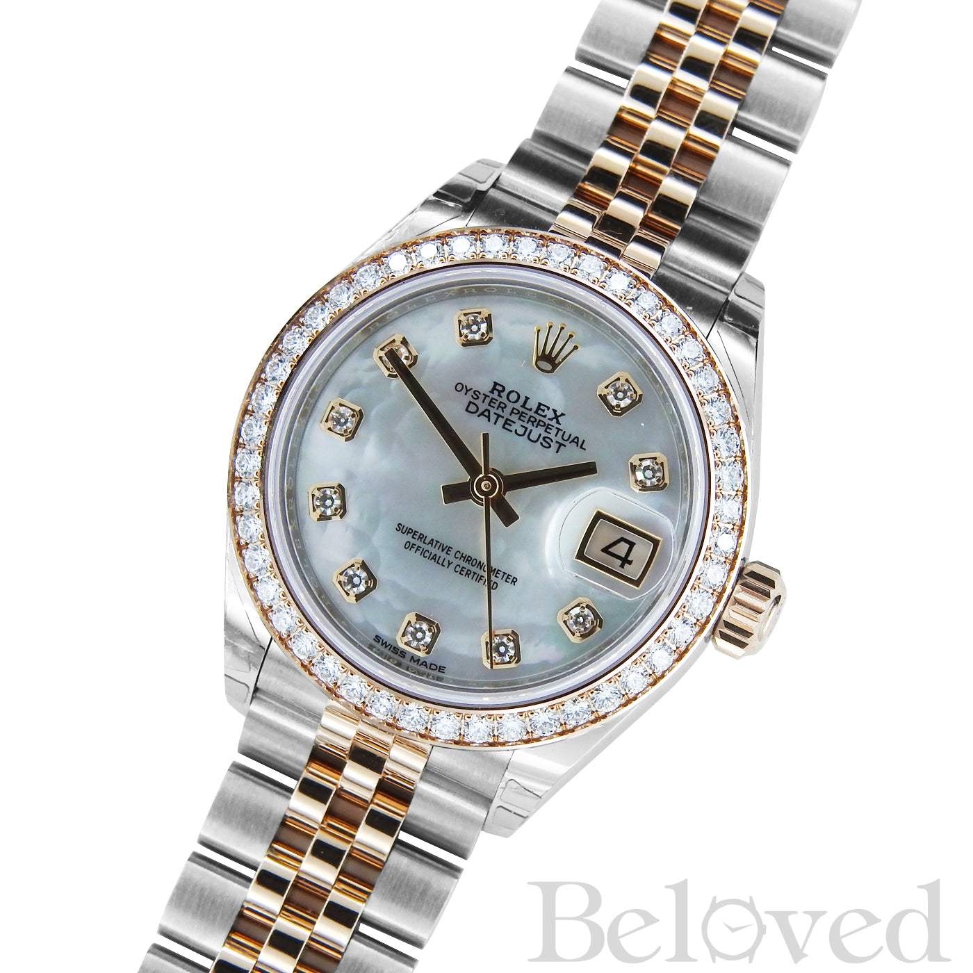 Rolex Datejust 279381 Full Factory Diamond Bezel with White Mother of Pearl Factory Diamond Dial 28MM Image 3