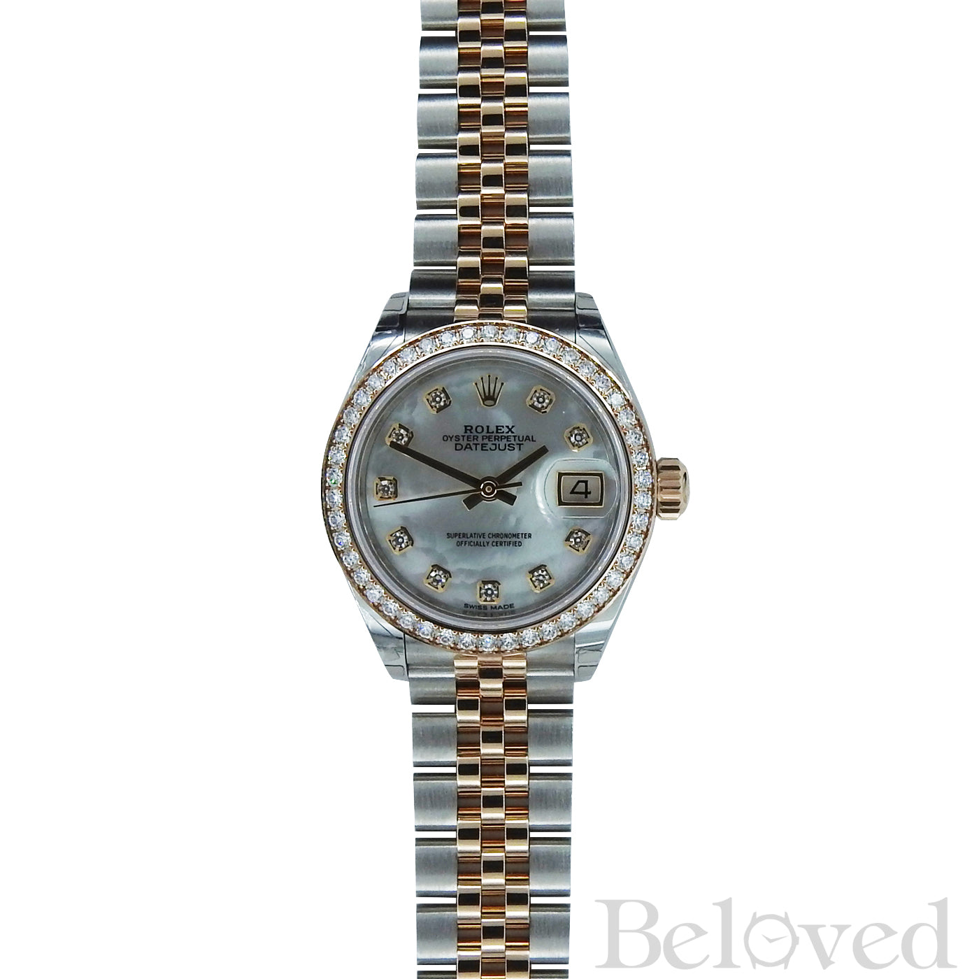 Rolex Datejust 279381 Full Factory Diamond Bezel with White Mother of Pearl Factory Diamond Dial 28MM Image 2