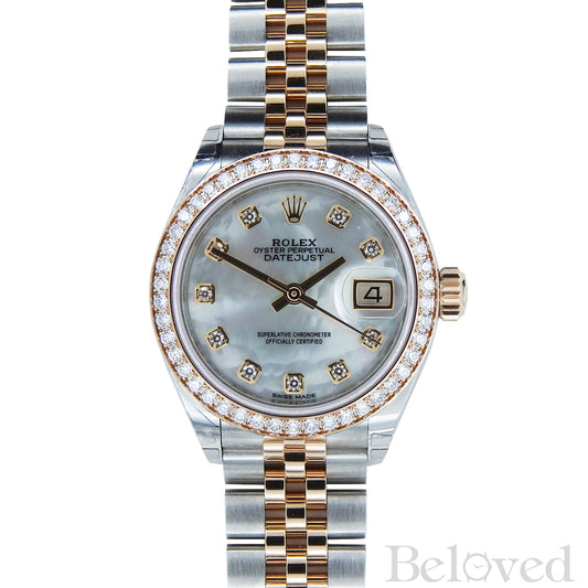 Rolex Datejust 279381 Full Factory Diamond Bezel with White Mother of Pearl Factory Diamond Dial 28MM Image 1