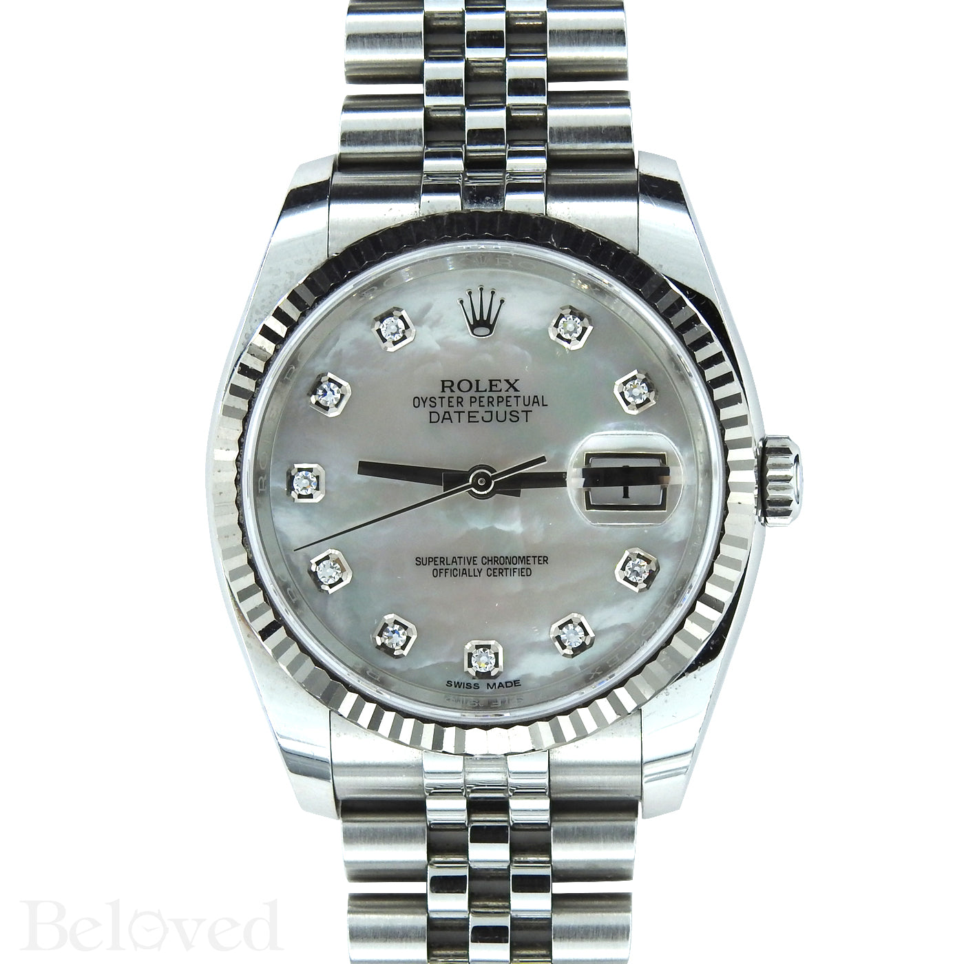 Rolex Datejust 116234 with Factory Diamond White Mother of Pearl Dial Image 1