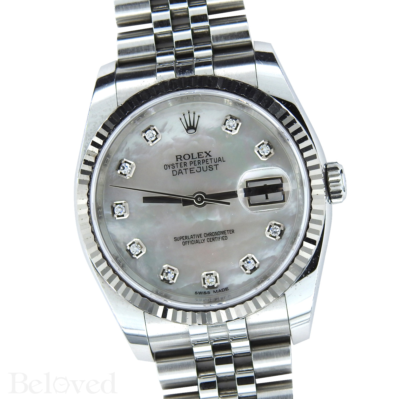 Rolex Datejust 116234 with Factory Diamond White Mother of Pearl Dial Image 2