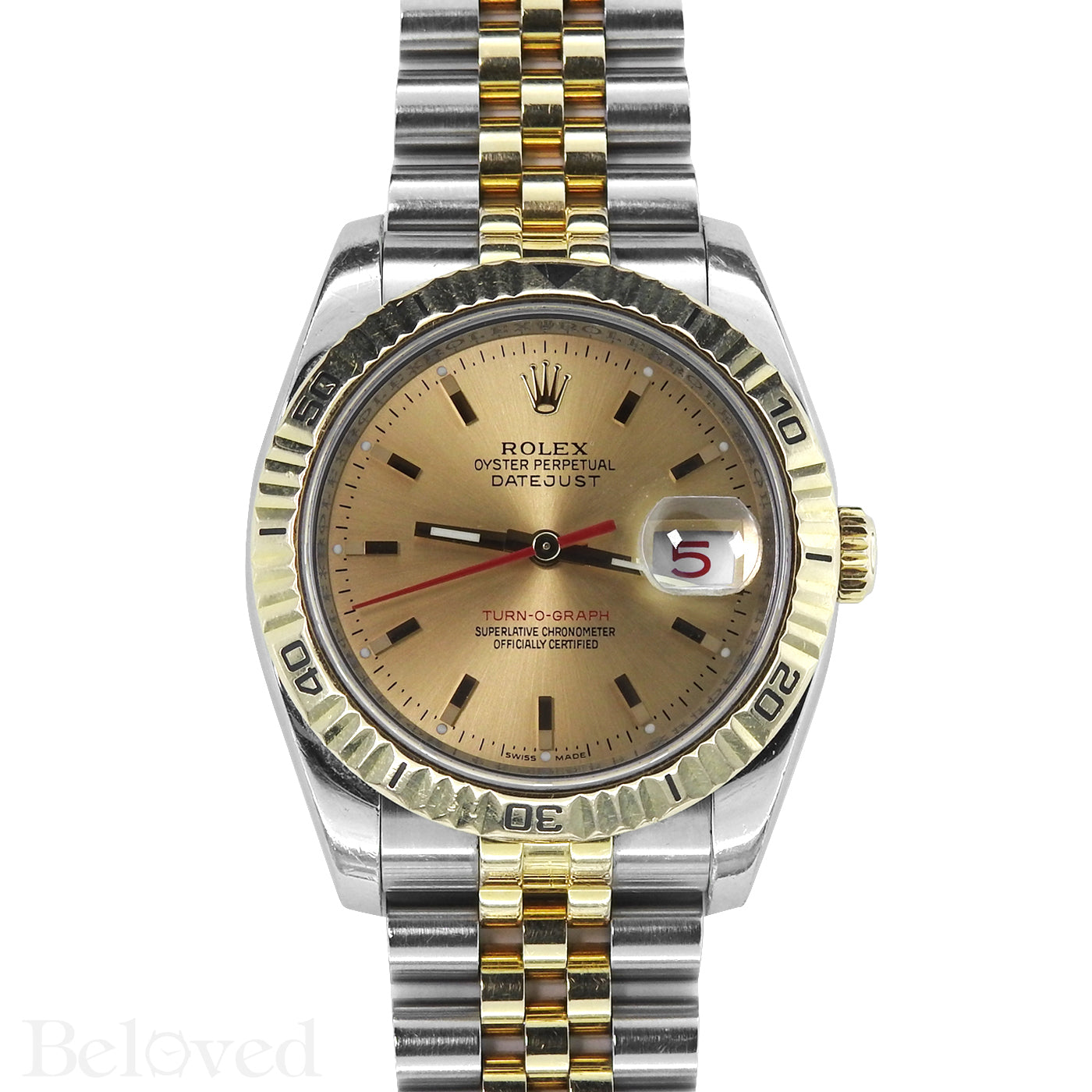 Rolex Datejust Turnograph 116263 Champagne Dial with Red Seconds Hand Image 1