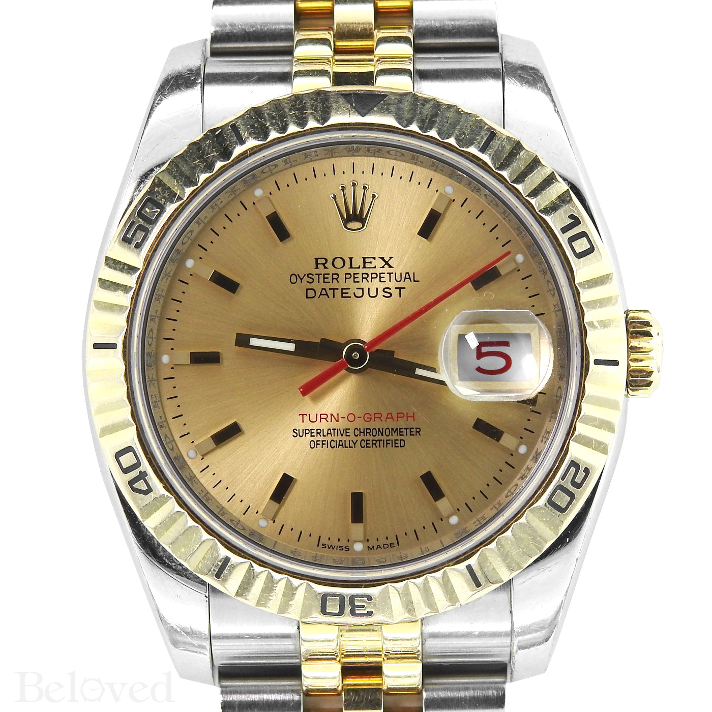 Rolex Datejust Turnograph 116263 Champagne Dial with Red Seconds Hand Image 3