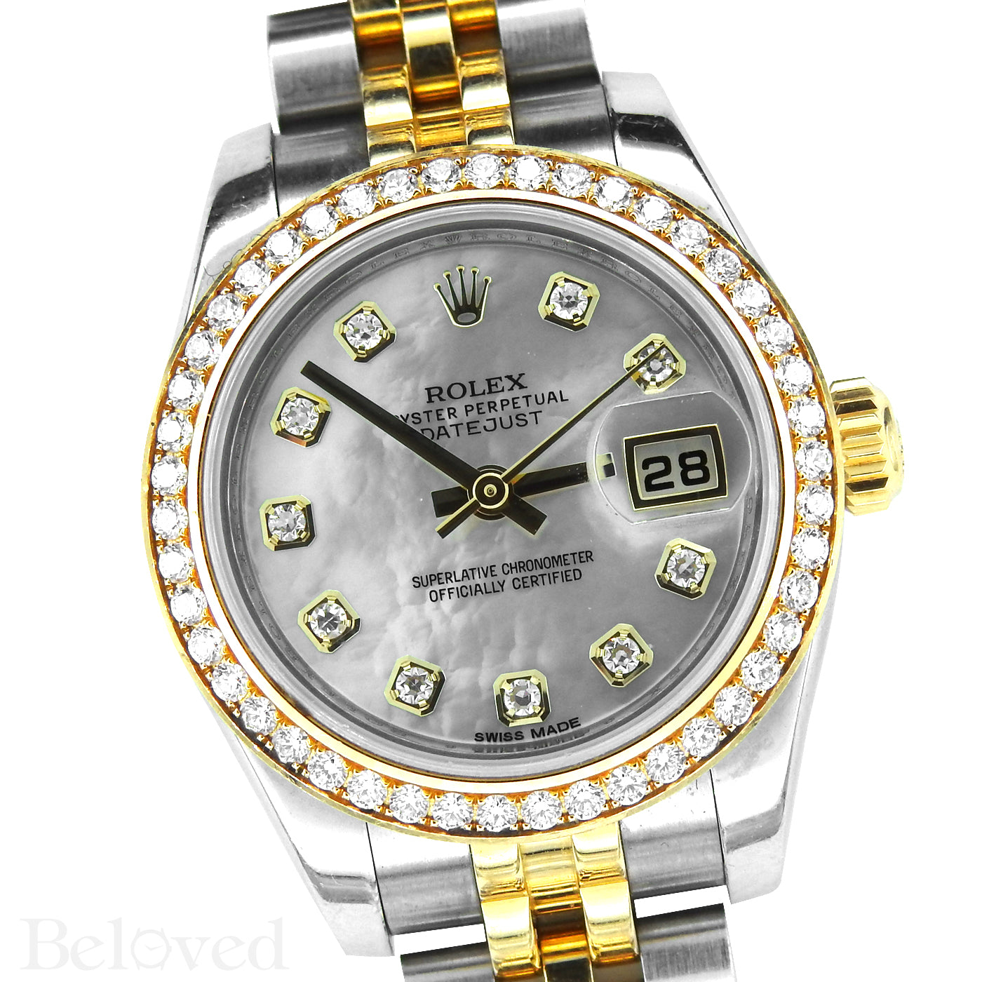 Rolex Datejust 179383 Full Factory Diamond Bezel Factory White Mother of Pearl Diamond Dial Image 3
